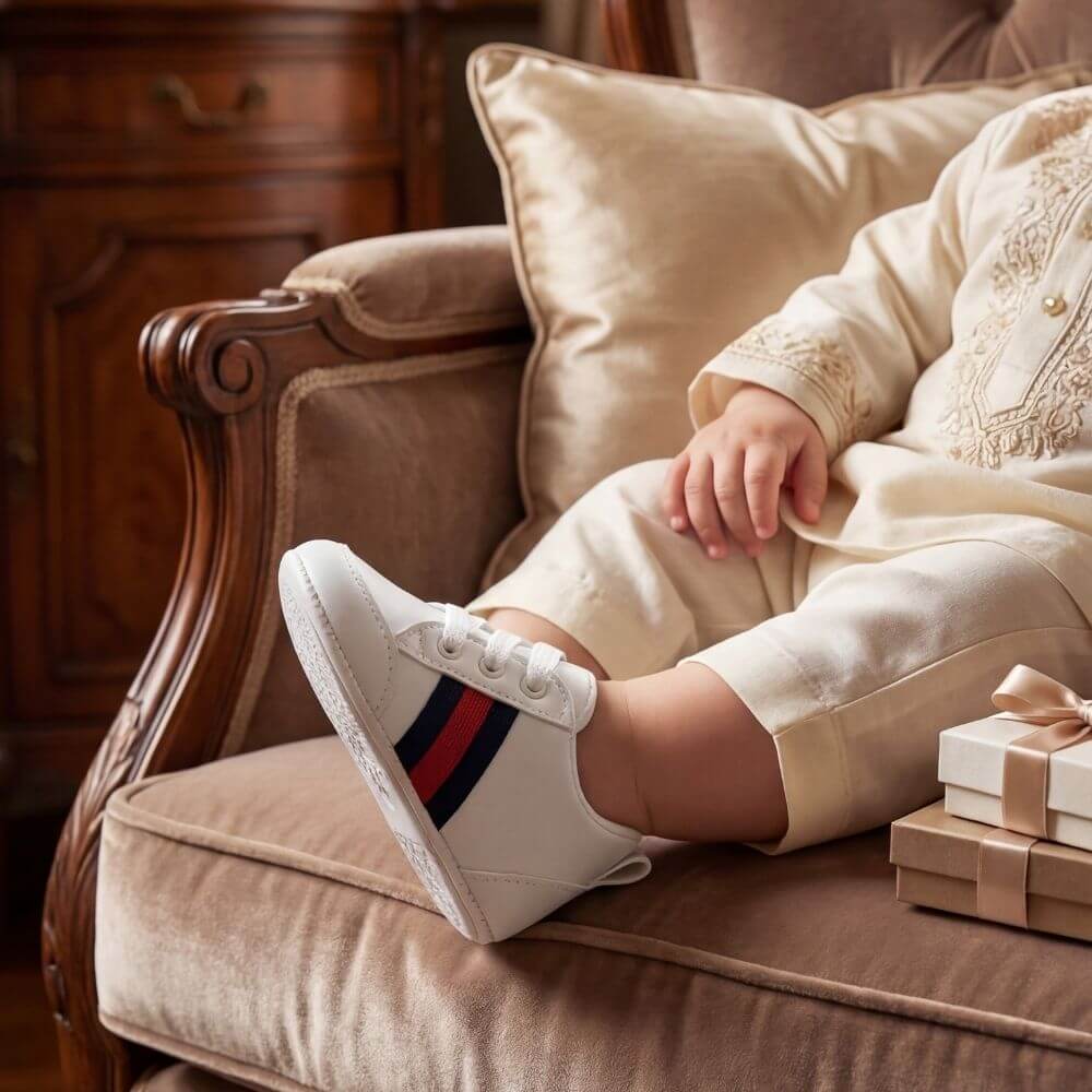 Suni Deri Şeritli Bebek Ayakkabısı