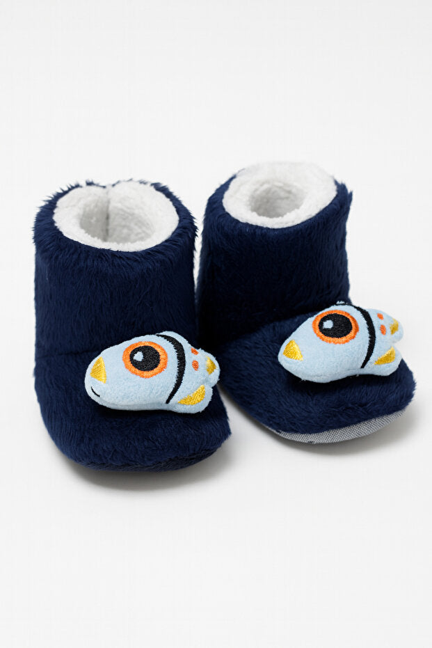 Roket Desenli Lacivert Peluş Bot