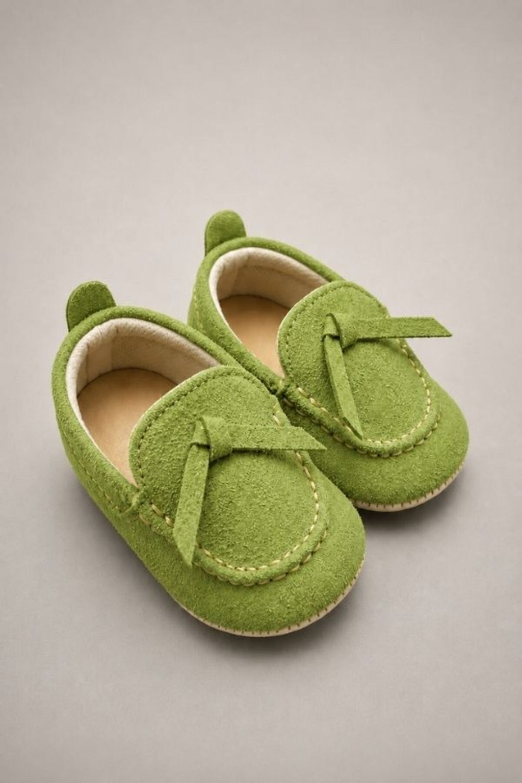 Yeşil Süet Fiyonklu Bebek Makosen Ayakkabı
