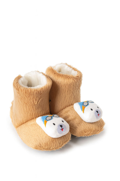 Ayıcık Desenli Bej Peluş Bot | Çocuklar için Ev Botu