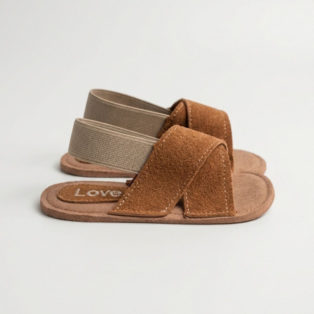 Unisex Bebek Terlik | Taba Süet Çapraz Bantlı Sandalet