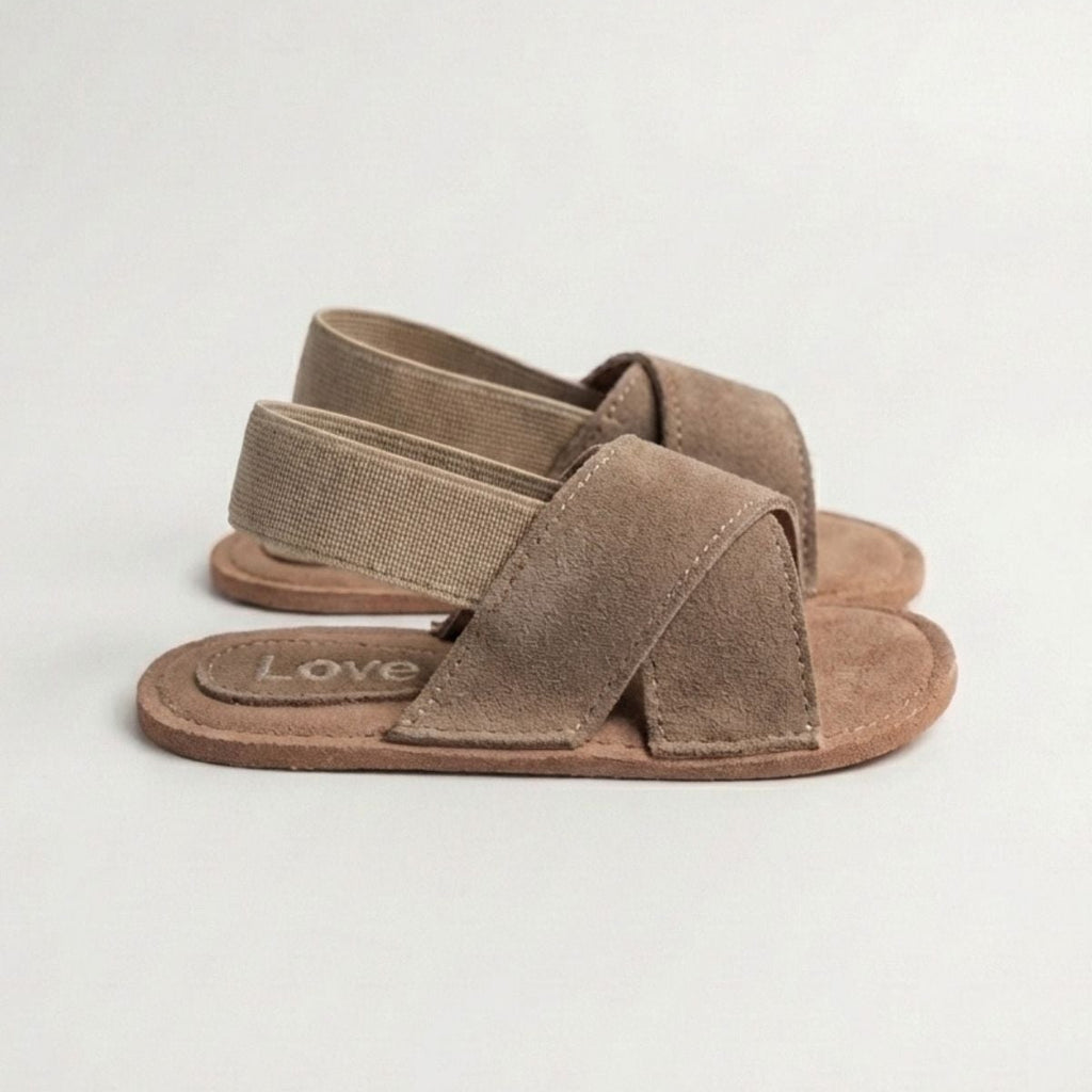 Unisex Bebek Terlik | Vizon Süet Çapraz Bantlı Sandalet