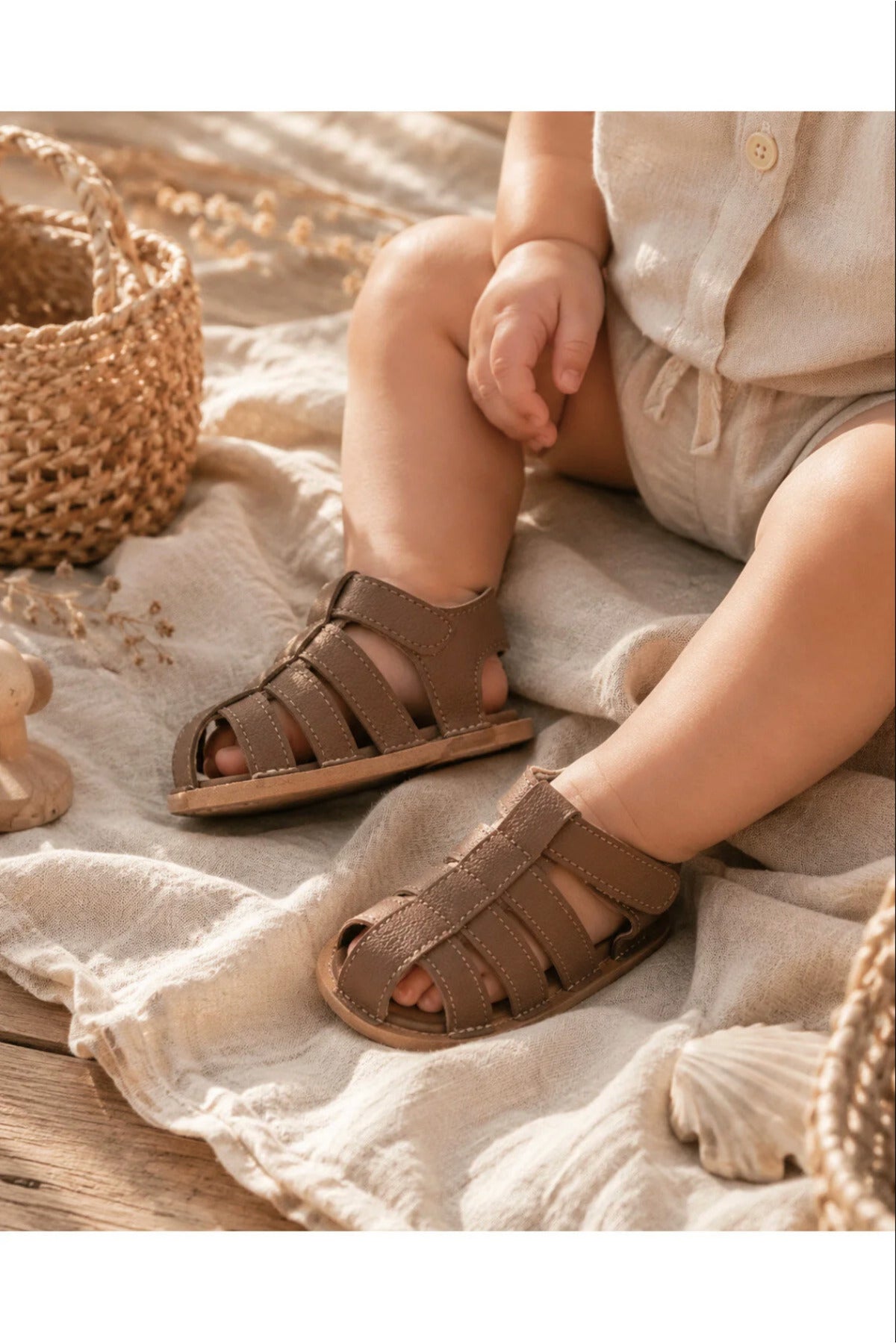 Süet Bantlı Bebek Sandalet Unisex Yazlık