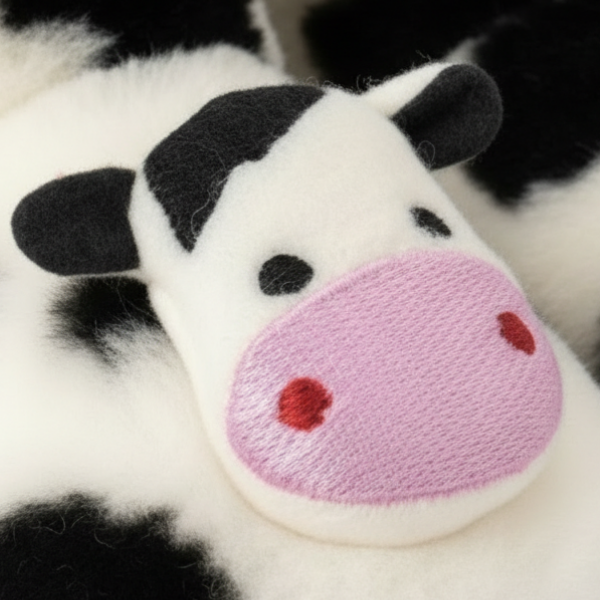 İnek Figürlü Peluş Bebek Ev Botu - yakın detay