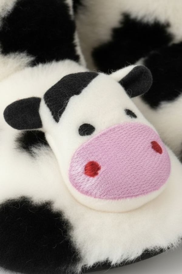 İnek Figürlü Peluş Bebek Ev Botu - yakın detay