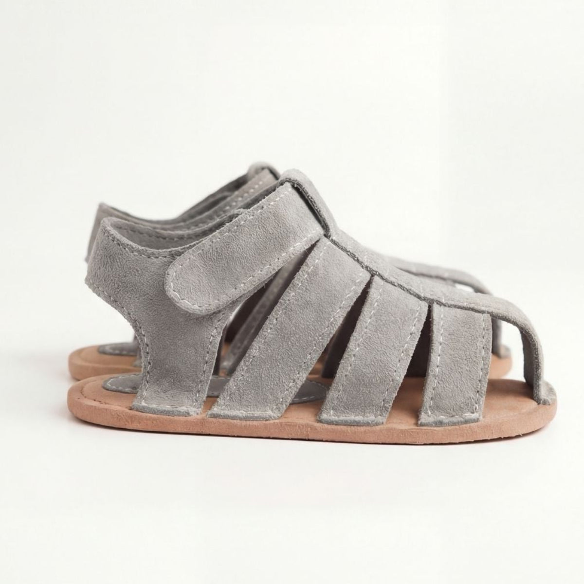 Unisex Bebek Sandalet | Gri Süet Bantlı Yazlık Ayakkabı