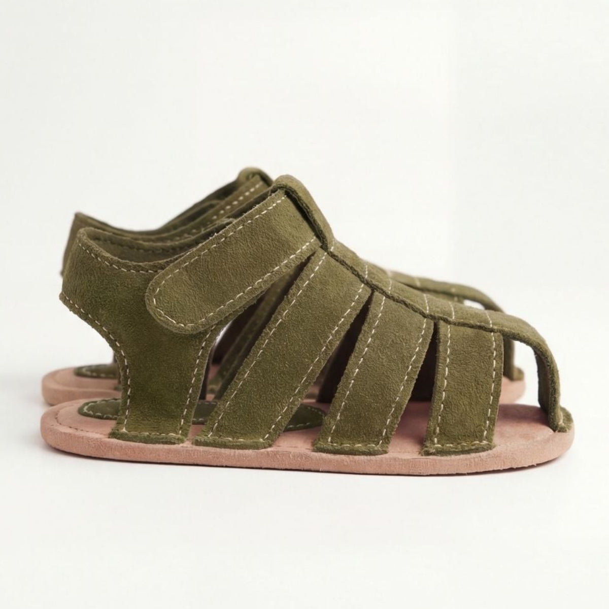 Unisex Bebek Sandalet | Haki Süet Bantlı Yazlık Ayakkabı