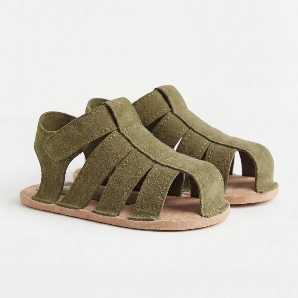 Unisex Bebek Sandalet | Haki Süet Bantlı Yazlık Ayakkabı