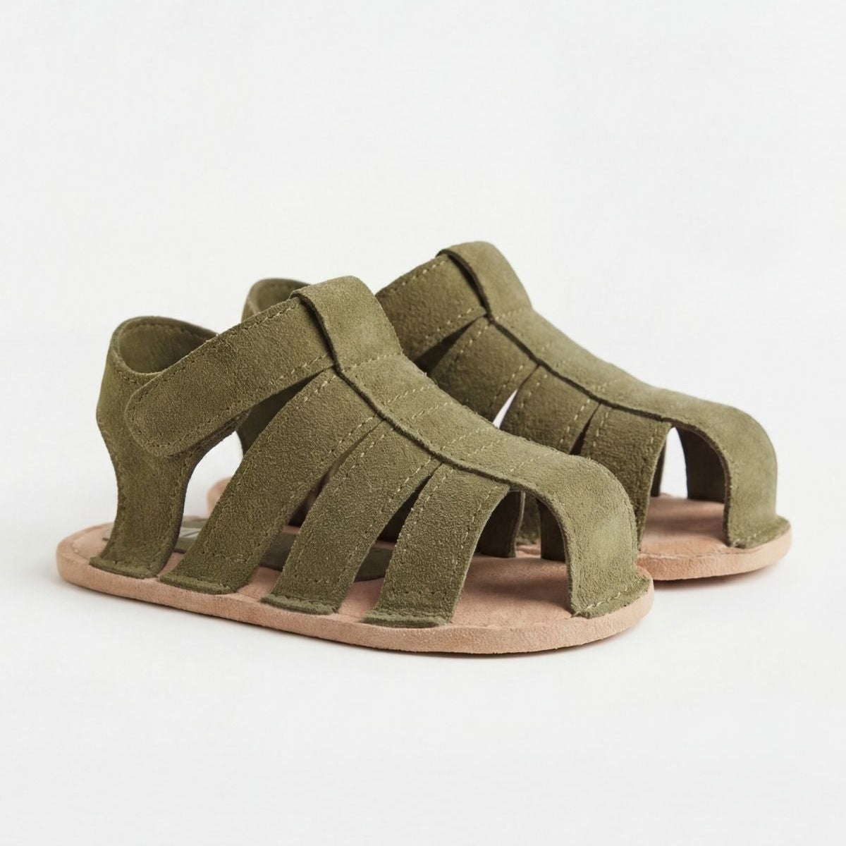 Unisex Bebek Sandalet | Haki Süet Bantlı Yazlık Ayakkabı