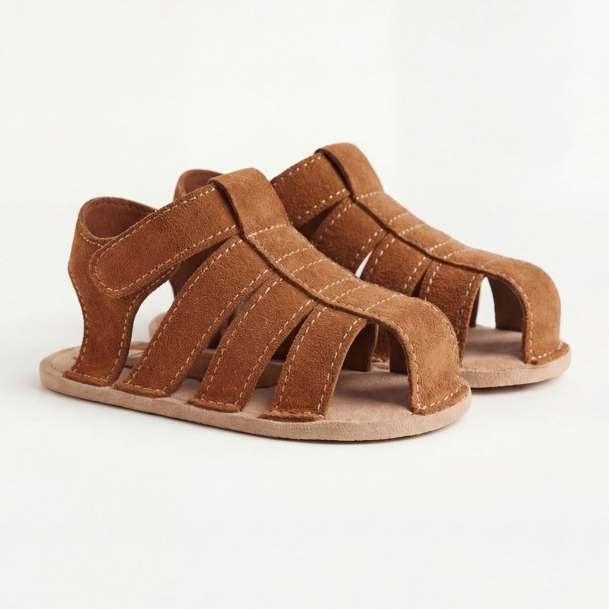 Unisex Bebek Sandalet | Taba Süet Bantlı Yazlık Ayakkabı