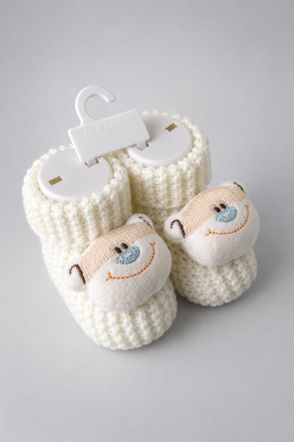 Örgü Patik, Yenidoğan Bebek Patiği, Peluş Hayvan Figürlü Triko Panduf, 3lü set - Maymun-Ayı-Geyik 3'lü Set