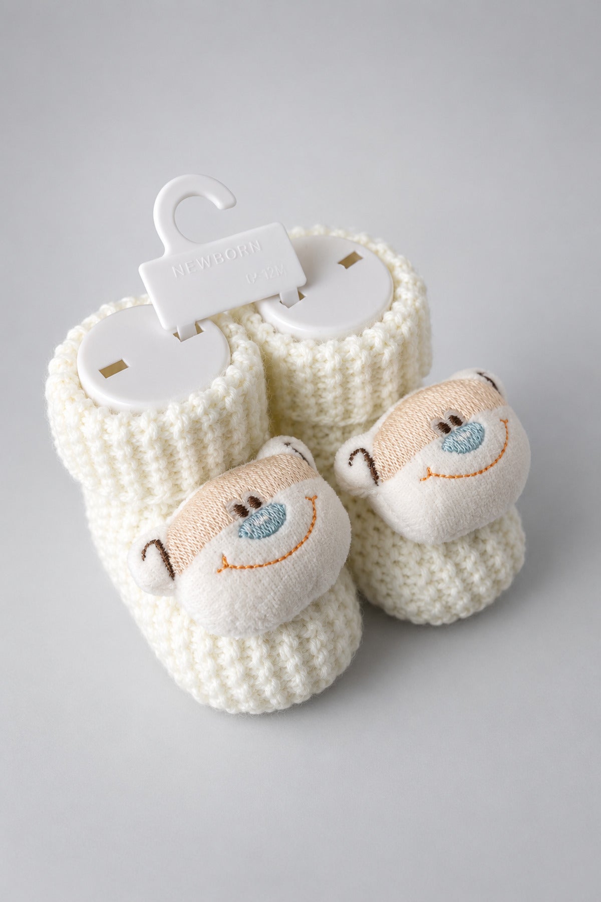Örgü Patik, Yenidoğan Bebek Patiği, Peluş Hayvan Figürlü Triko Panduf, 3lü set - Maymun-Ayı-Geyik 3'lü Set