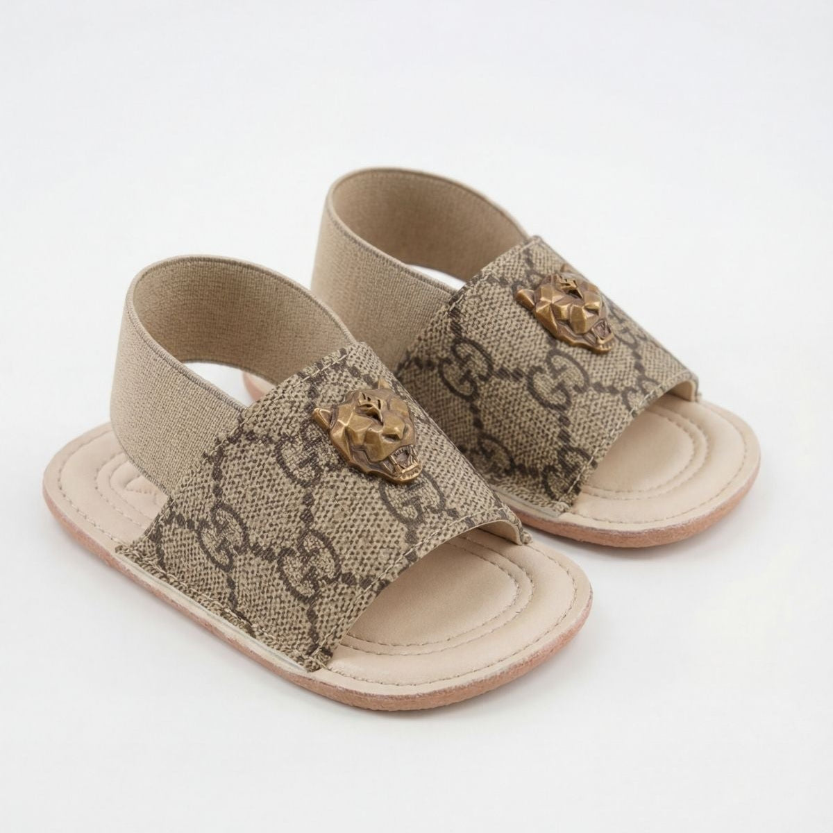 Unisex Bebek Terlik | Monogram Desenli Panter Tokalı