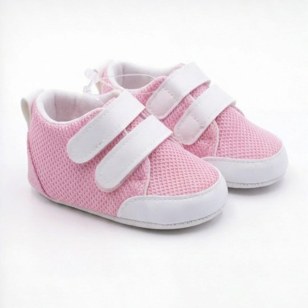 pembe çift cırt cırtlı bebek sneaker önden görünüm