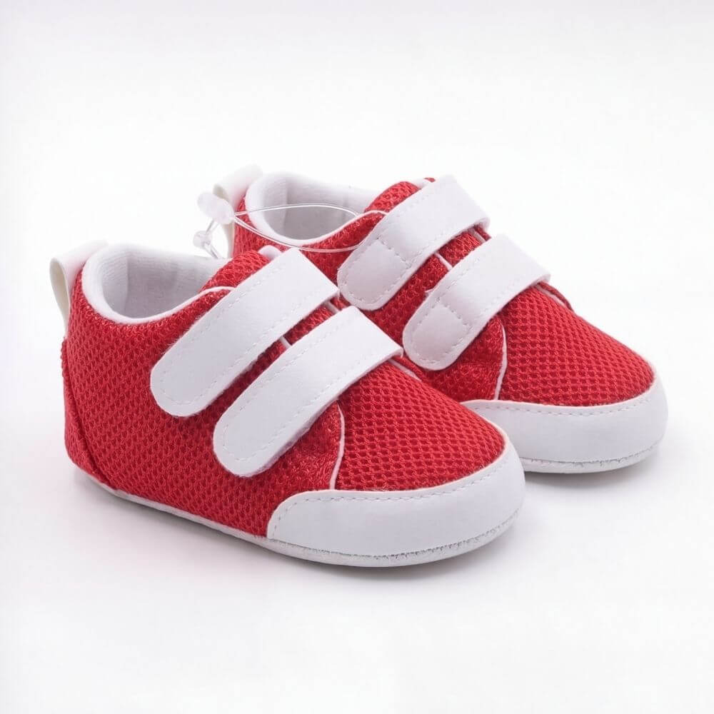 kırmızı çift cırt cırtlı bebek sneaker önden görünüm
