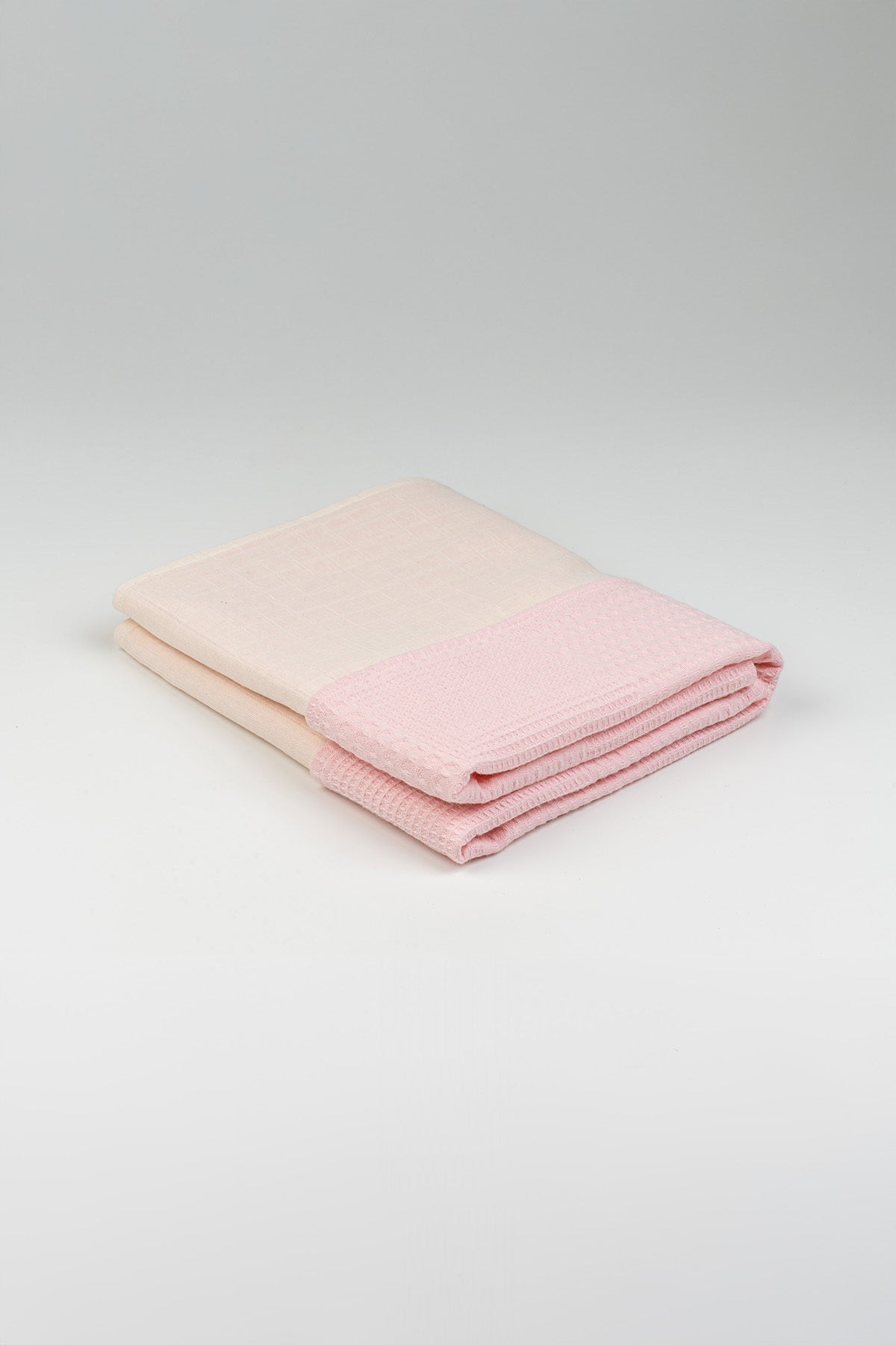 90x90 Pembe Beyaz Düz Desenli Çift Yönlü Müslin Pike Bebek Örtüsü, Waffle Bebek Örtü & Battaniye - PufienBebek & Çocuk Battaniyesi
