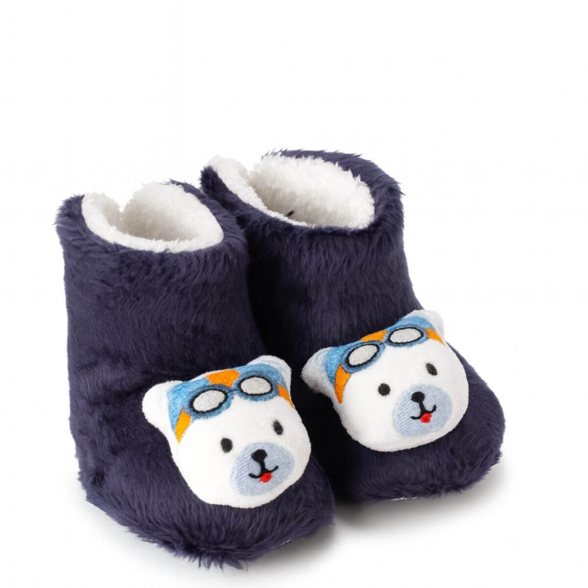 Lacivert renk ayıcık desenli peluş bot, çocuk ev botu