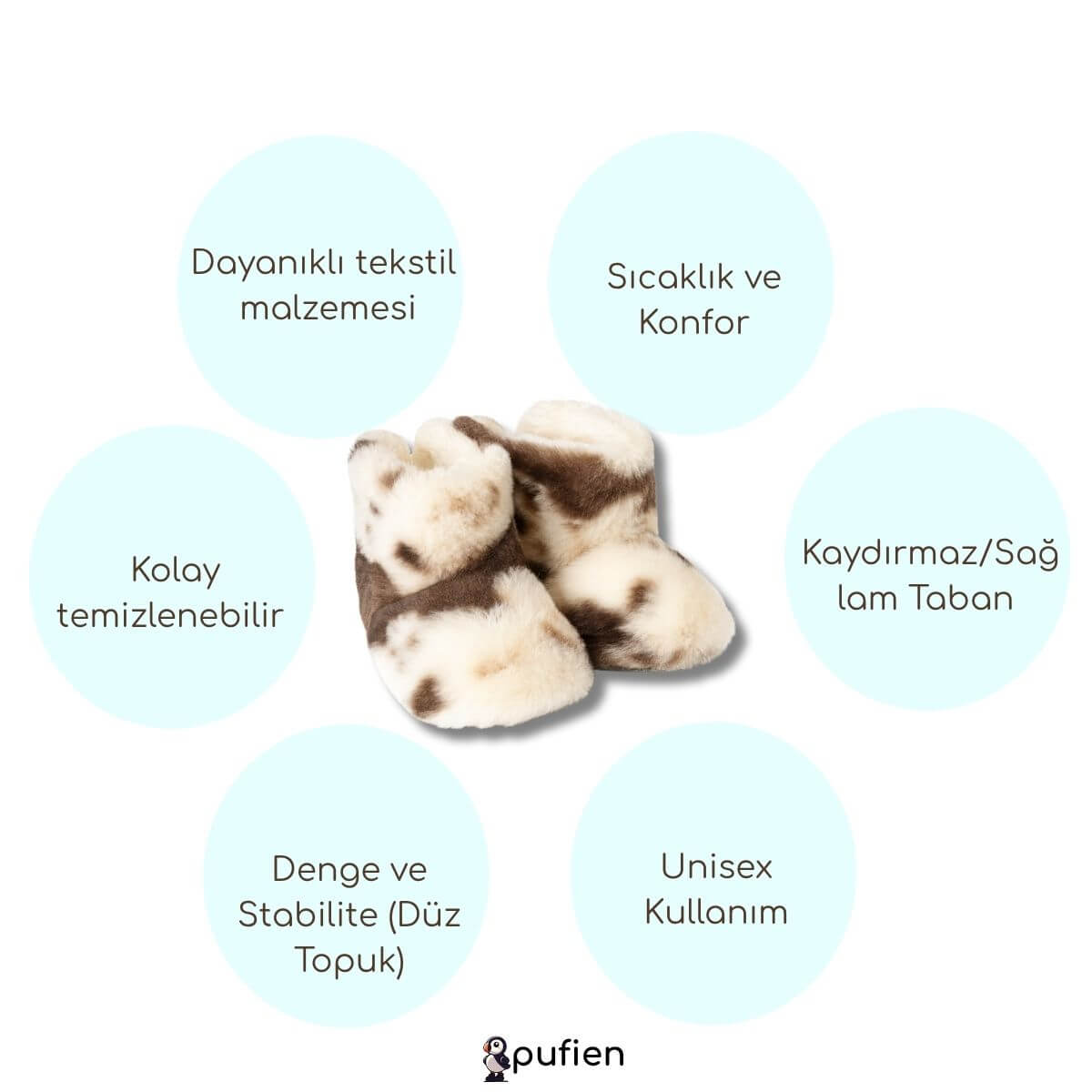 Kahverengi inek desenli ev botu ürün özellikleri