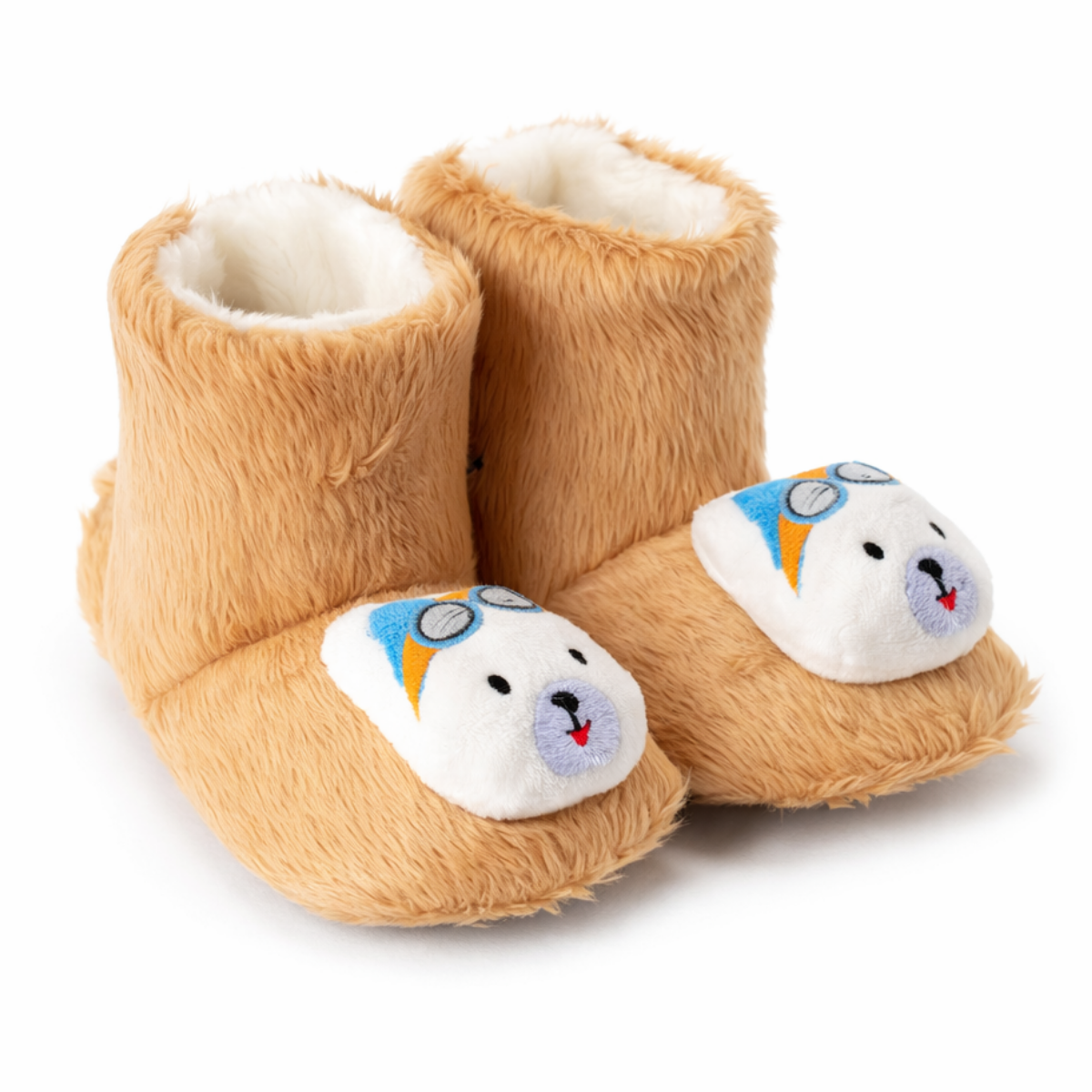 Ayıcık Desenli Bej Peluş Bot | Çocuklar için Ev Botu