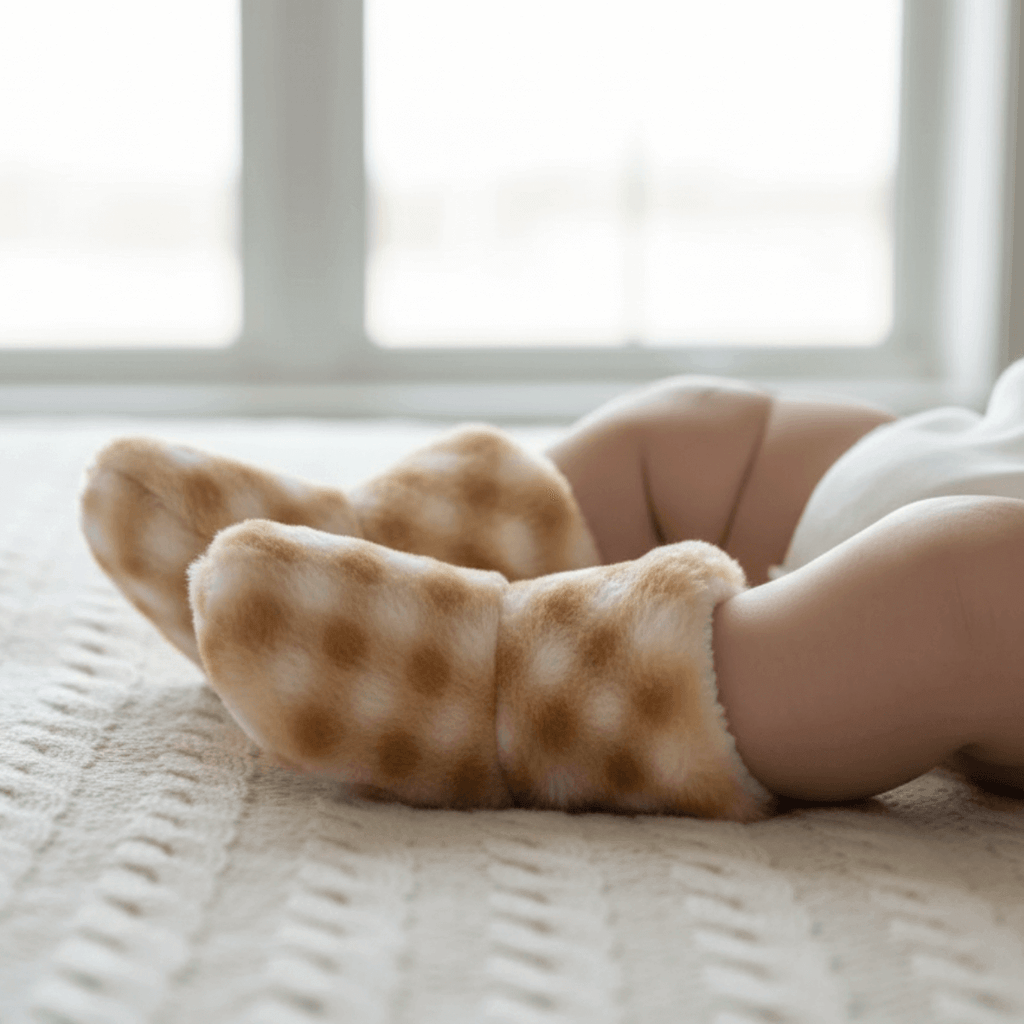 Çocuklar için bej peluş kışlık ev botu, yumuşak panduf