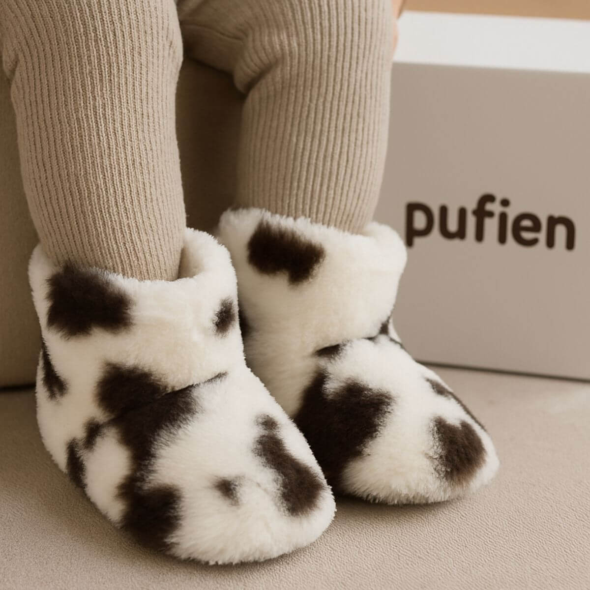 Çocuklar için kahverengi wellsoft kışlık ev botu, inek motifli