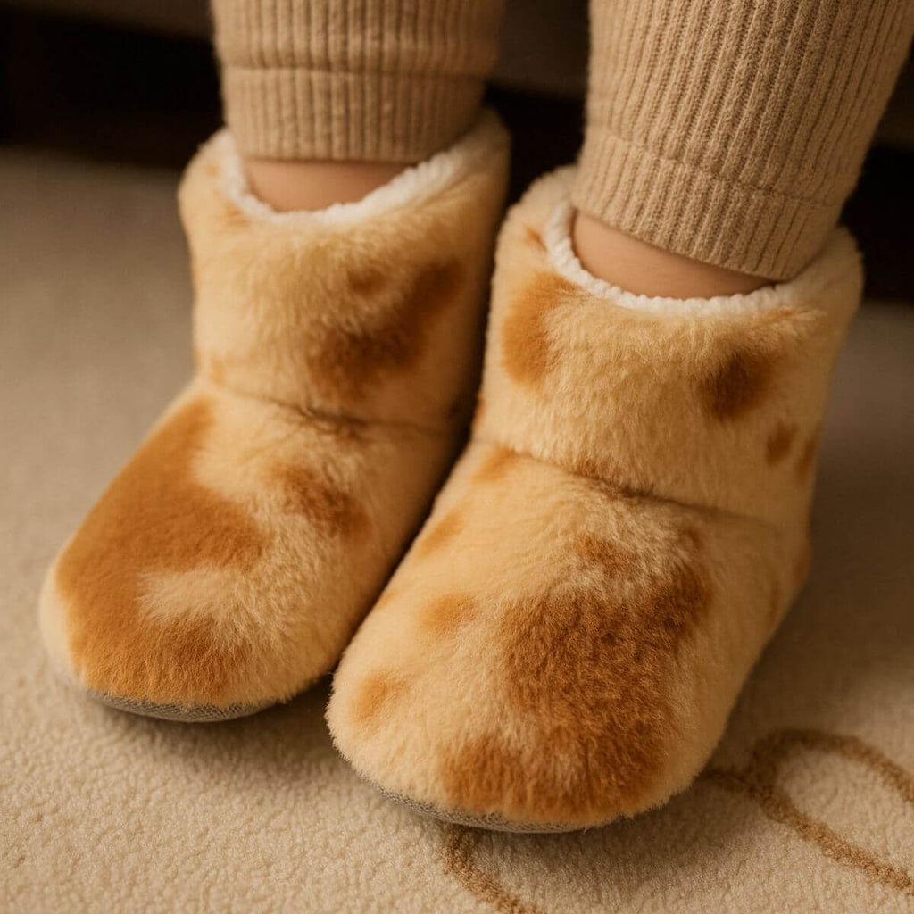 Çocuklar için bej wellsoft kışlık ev botu, inek motifli