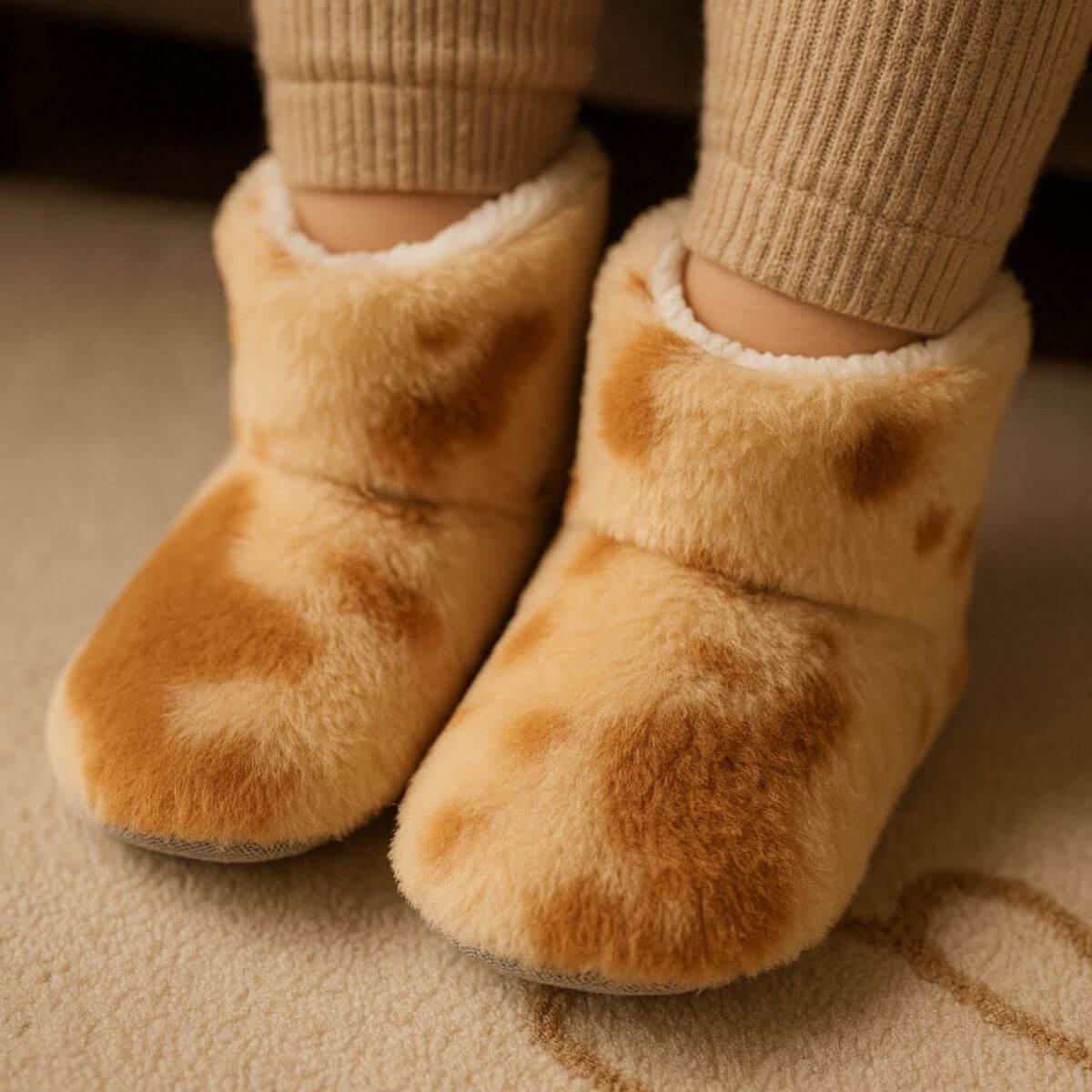 Çocuklar için bej wellsoft kışlık ev botu, inek motifli