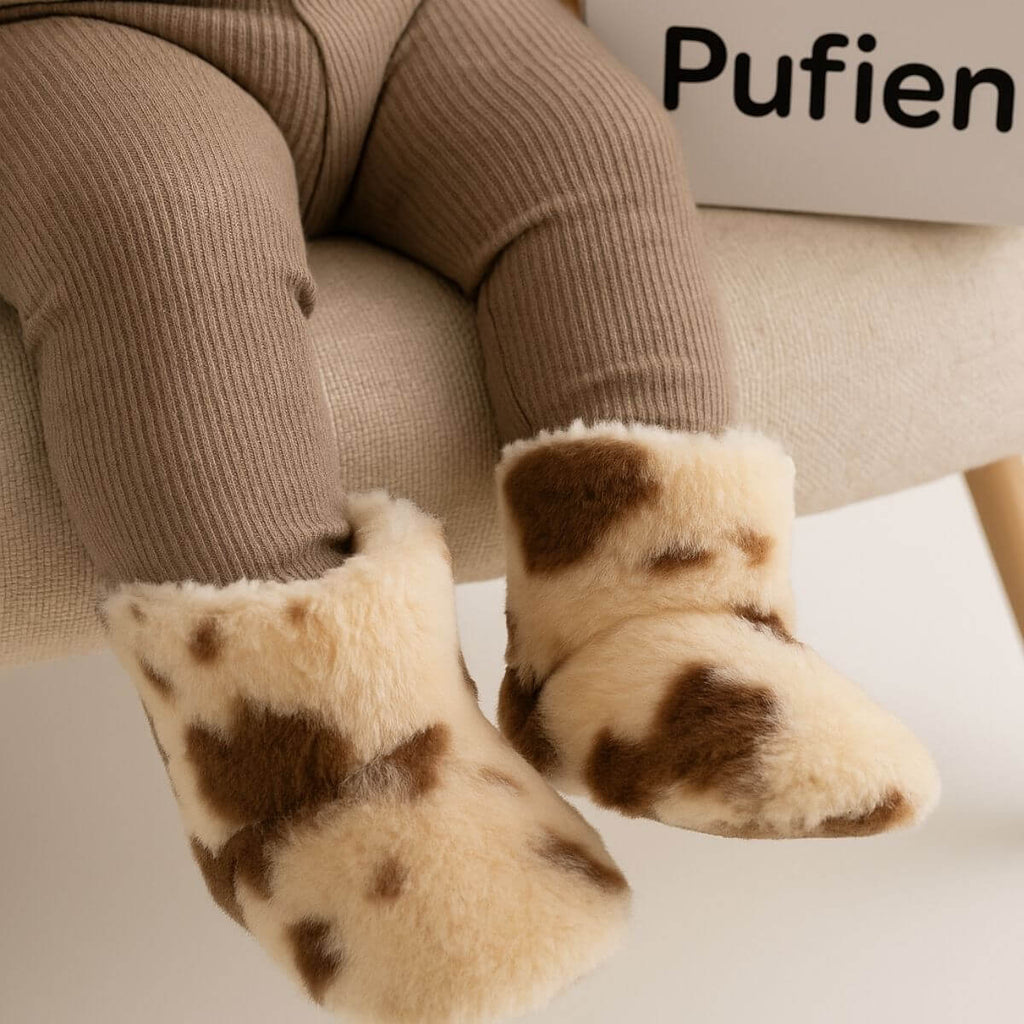 Yumuşak bej wellsoft bot, inek desen detaylı