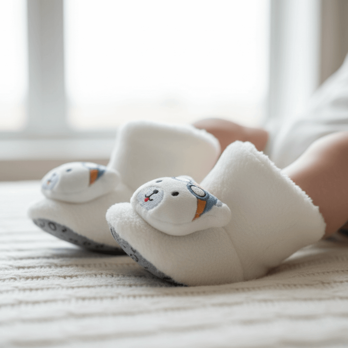 Ayıcık Desenli Peluş Ev Botu Çocuk Ayağında Kullanım