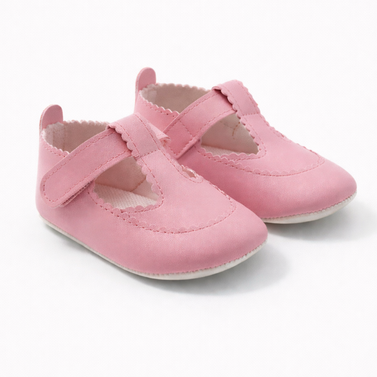 Suni Deri Cırtlı Bebek Ayakkabısı Pembe Ön Görünüm