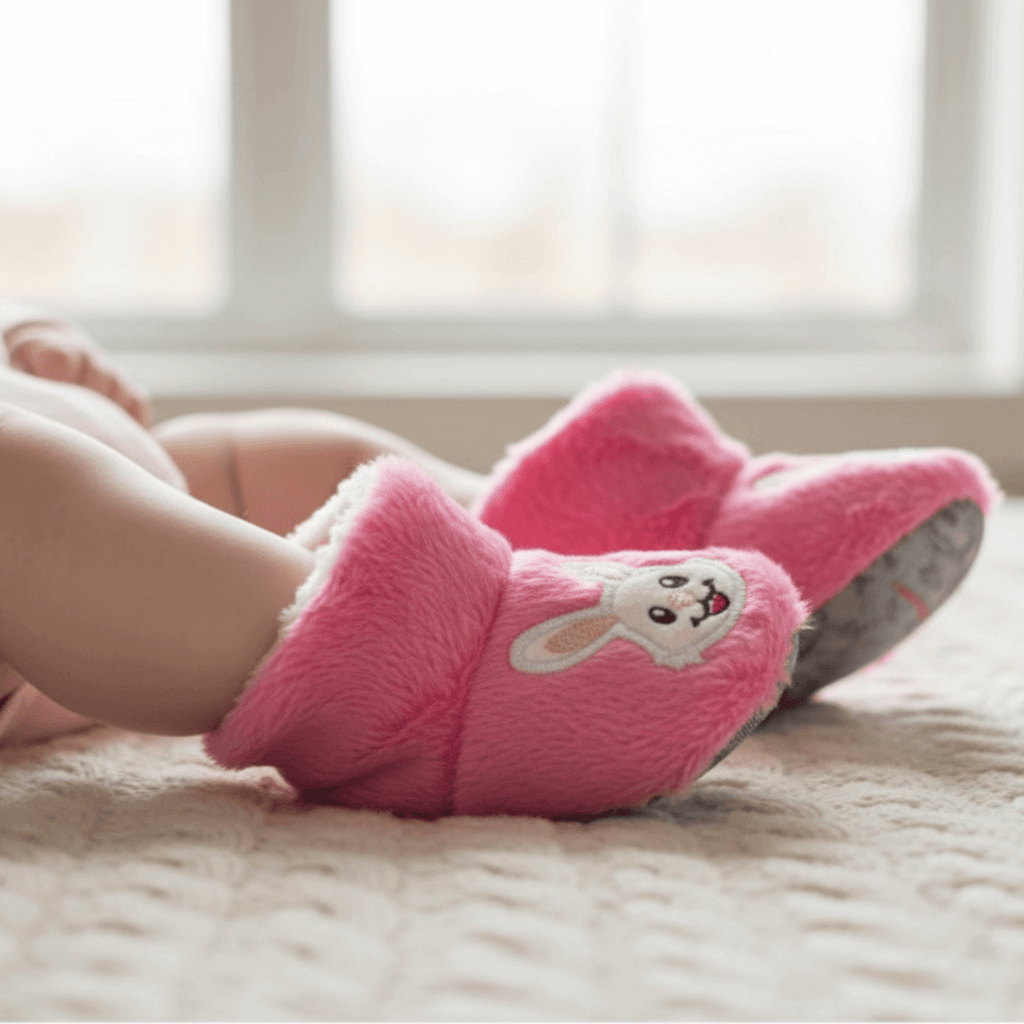 Çocuklar için pembe ev botu, tavşan motifli nakışlı