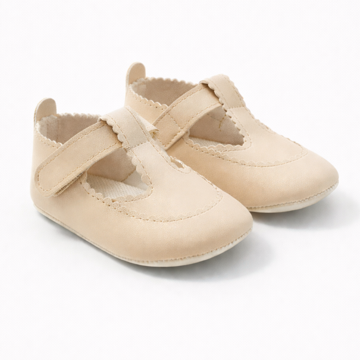 Suni Deri Cırtlı Bebek Ayakkabısı Bej Ön Görünüm