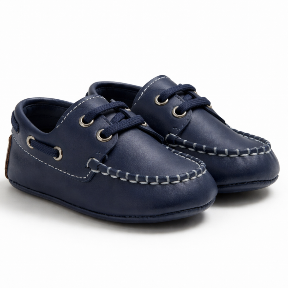 Suni Deri Bebek Ayakkabısı Bağcıklı Kaymaz Taban Ön Görünüm