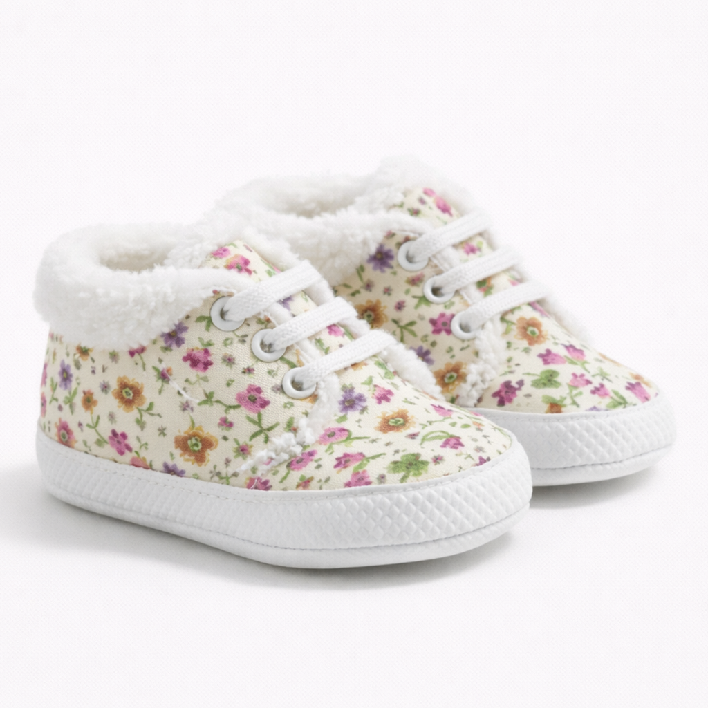 Gül Desenli Kumaş Bebek Ayakkabısı