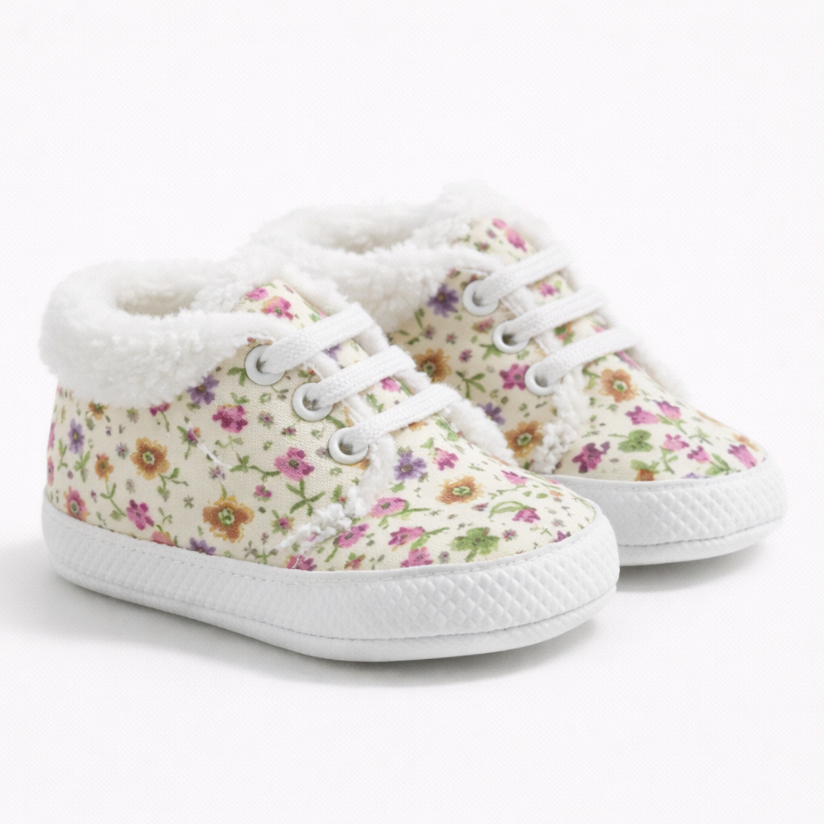 Gül Desenli Kumaş Bebek Ayakkabısı