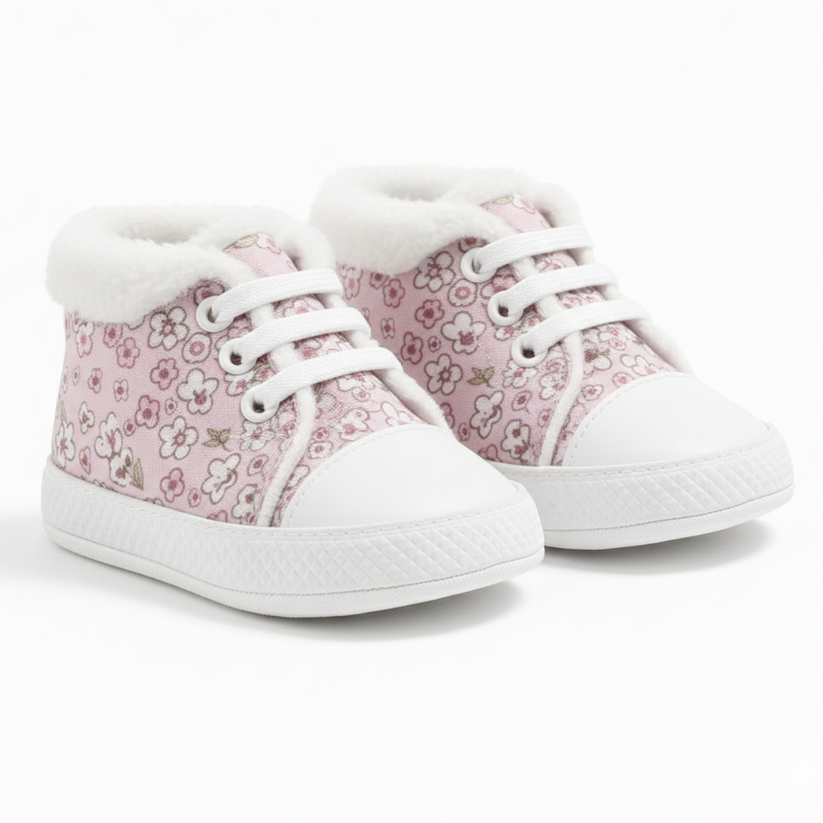 Çiçek Desenli Kumaş Bebek Ayakkabısı Ön Görünüm