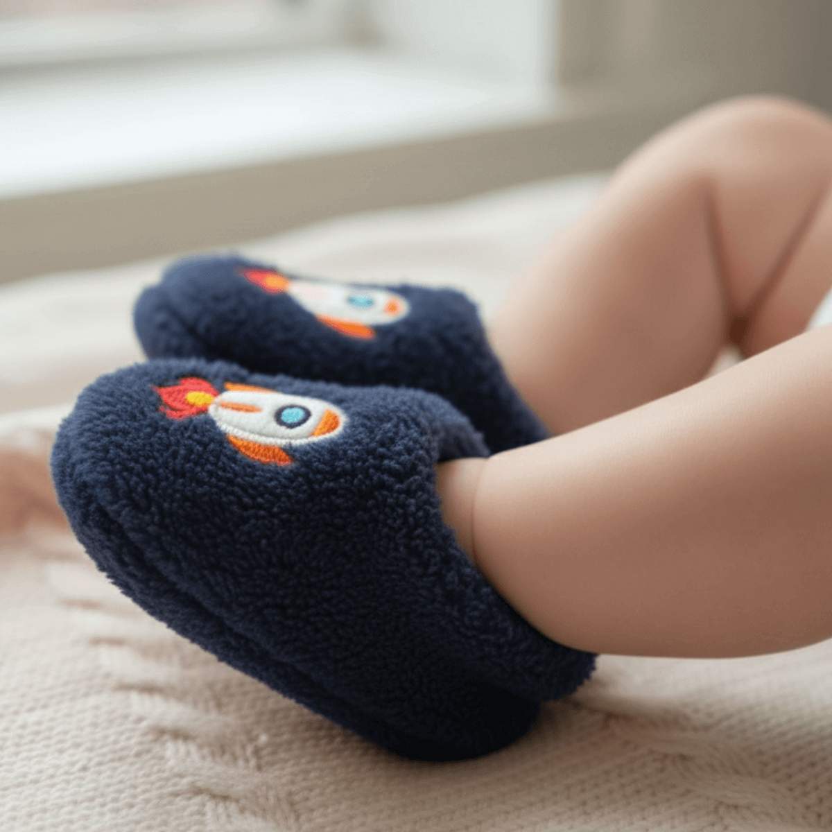 Yumuşak lacivert wellsoft patik, roket desen detaylı