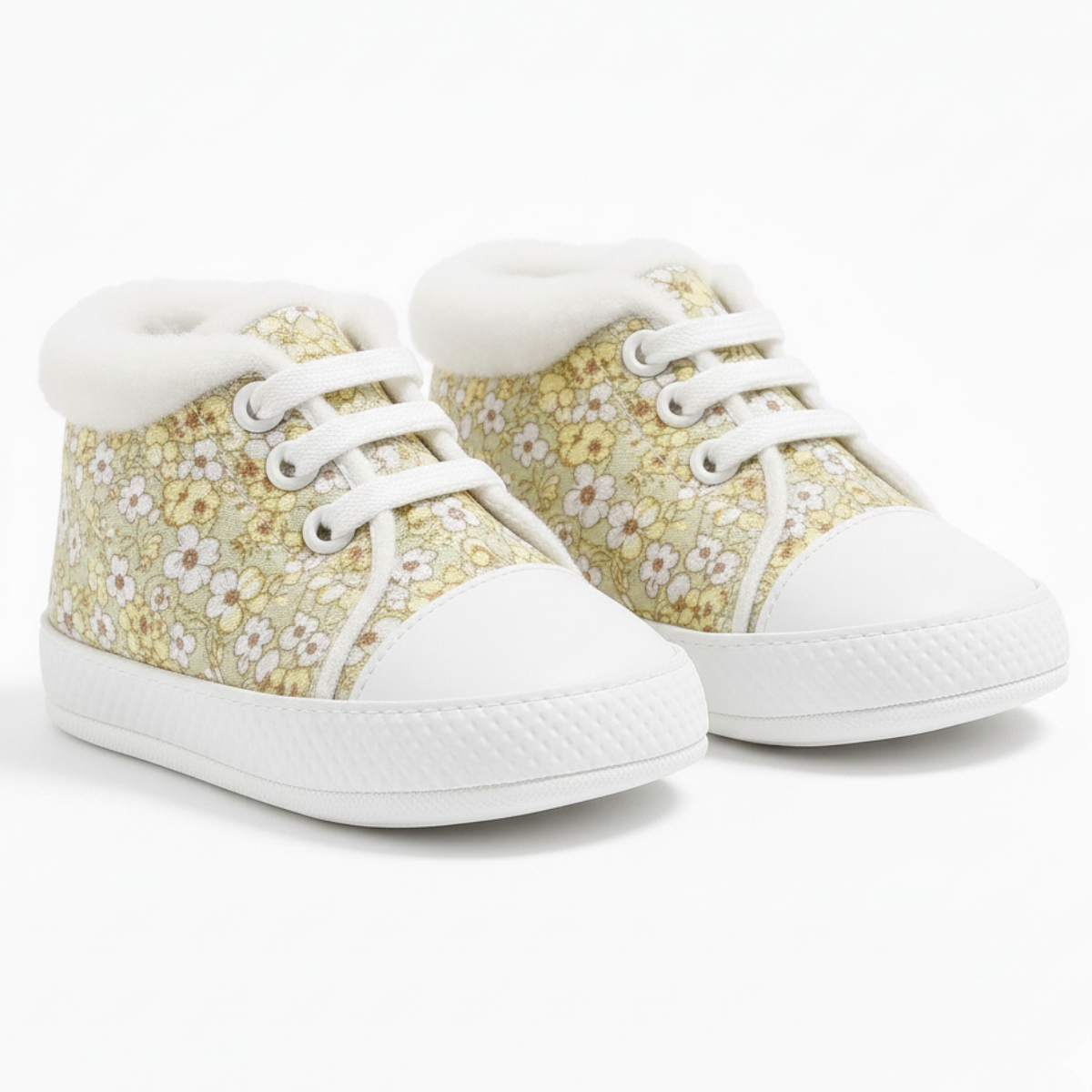 Çiçek Desenli Kumaş Bebek Ayakkabısı Ön Görünüm
