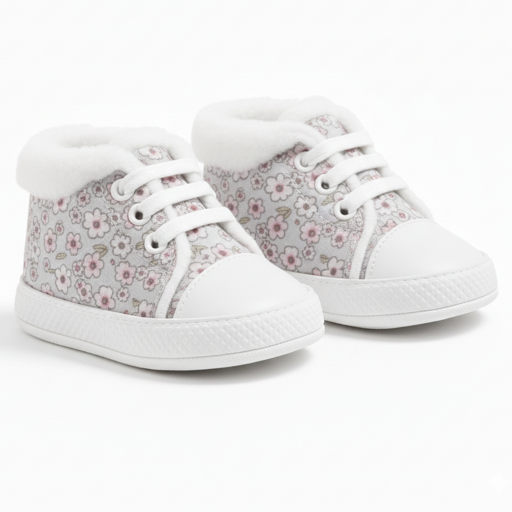 Çiçek Desenli Kumaş Bebek Ayakkabısı