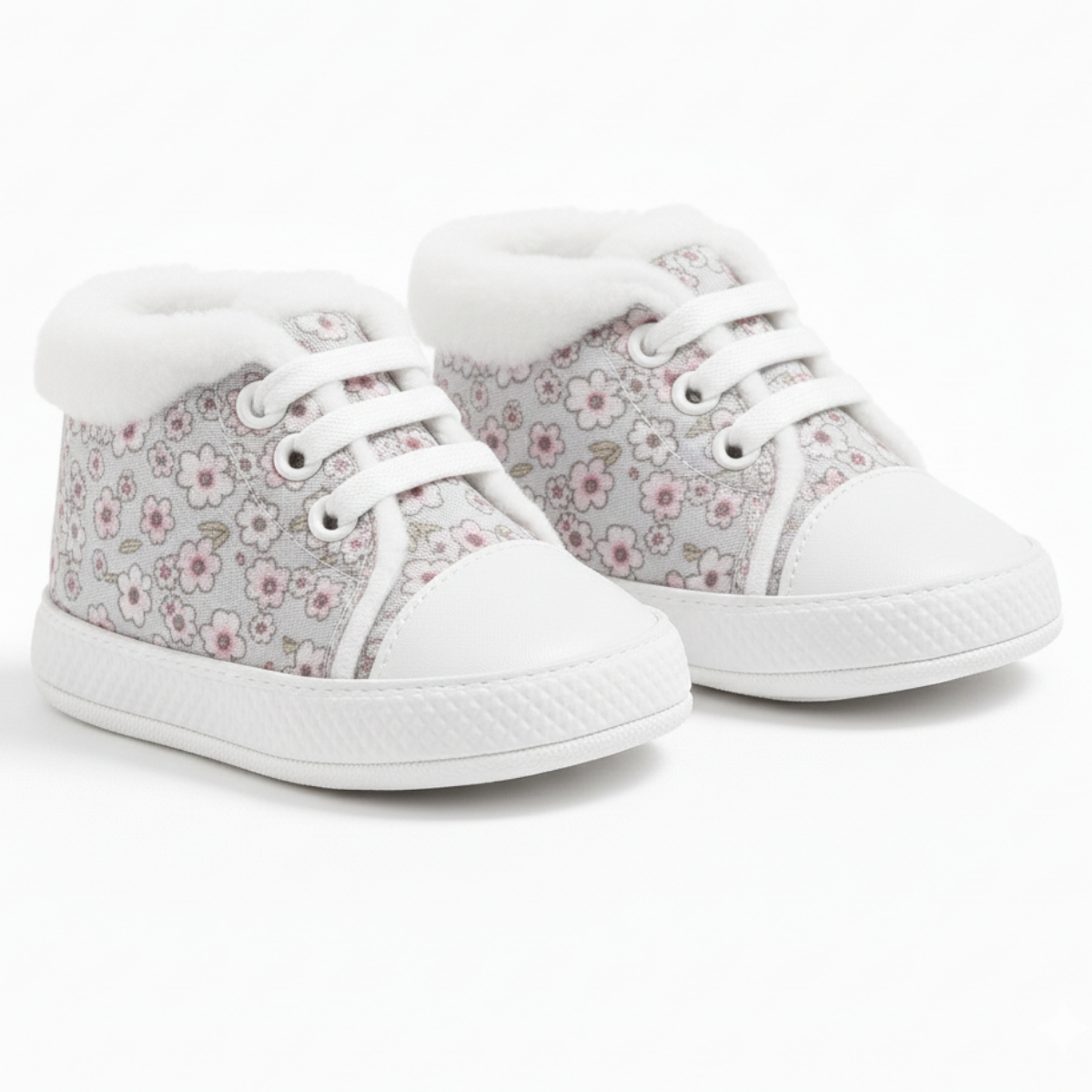 Çiçek Desenli Kumaş Bebek Ayakkabısı