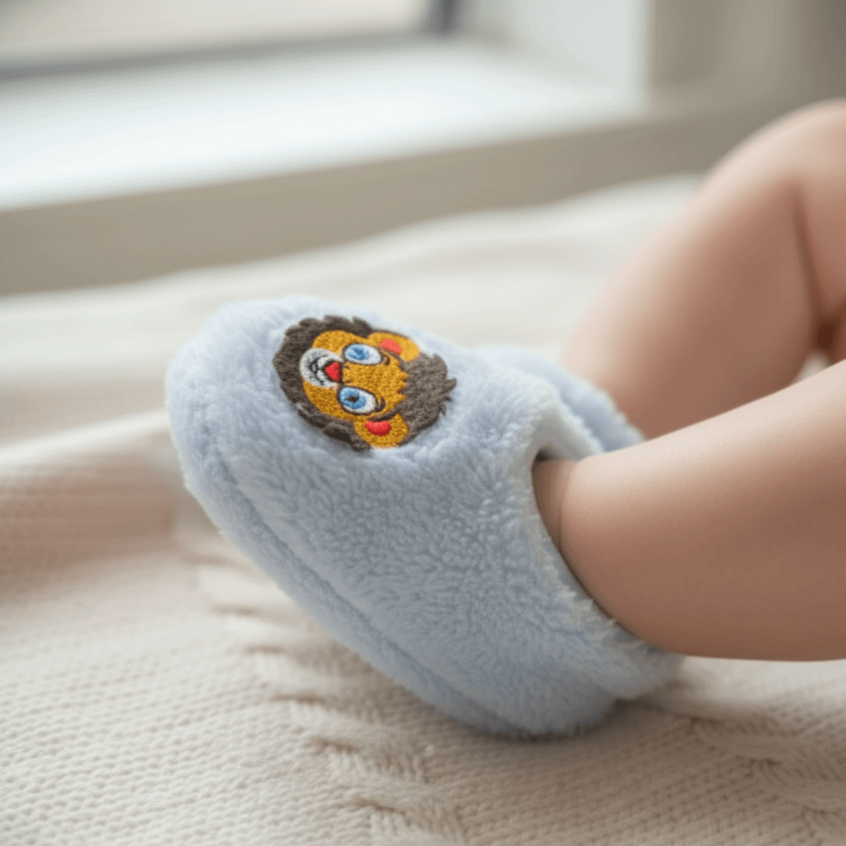 Bebekler için peluş ev patiği, aslan figürlü