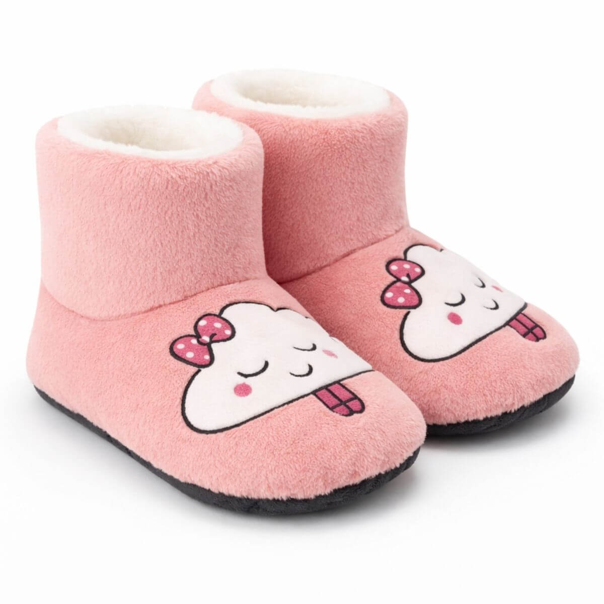 Bulut Desenli Pembe Peluş Çocuk Ev Botu Ön Görünüm