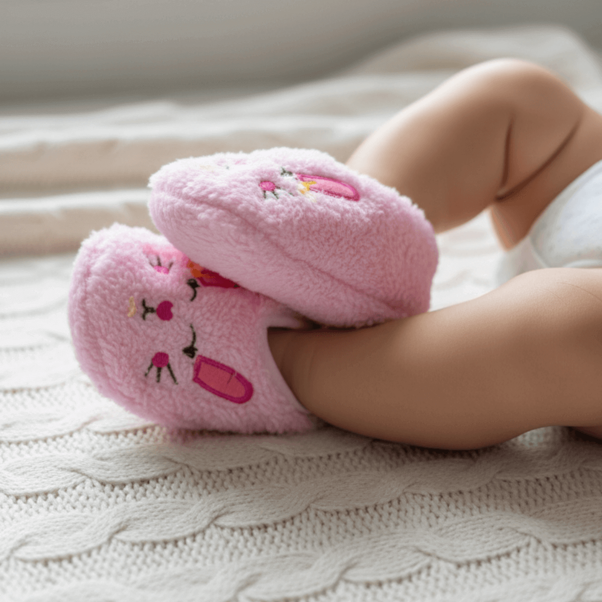 Çocuklar için pembe peluş ev patiği, tavşan motifli