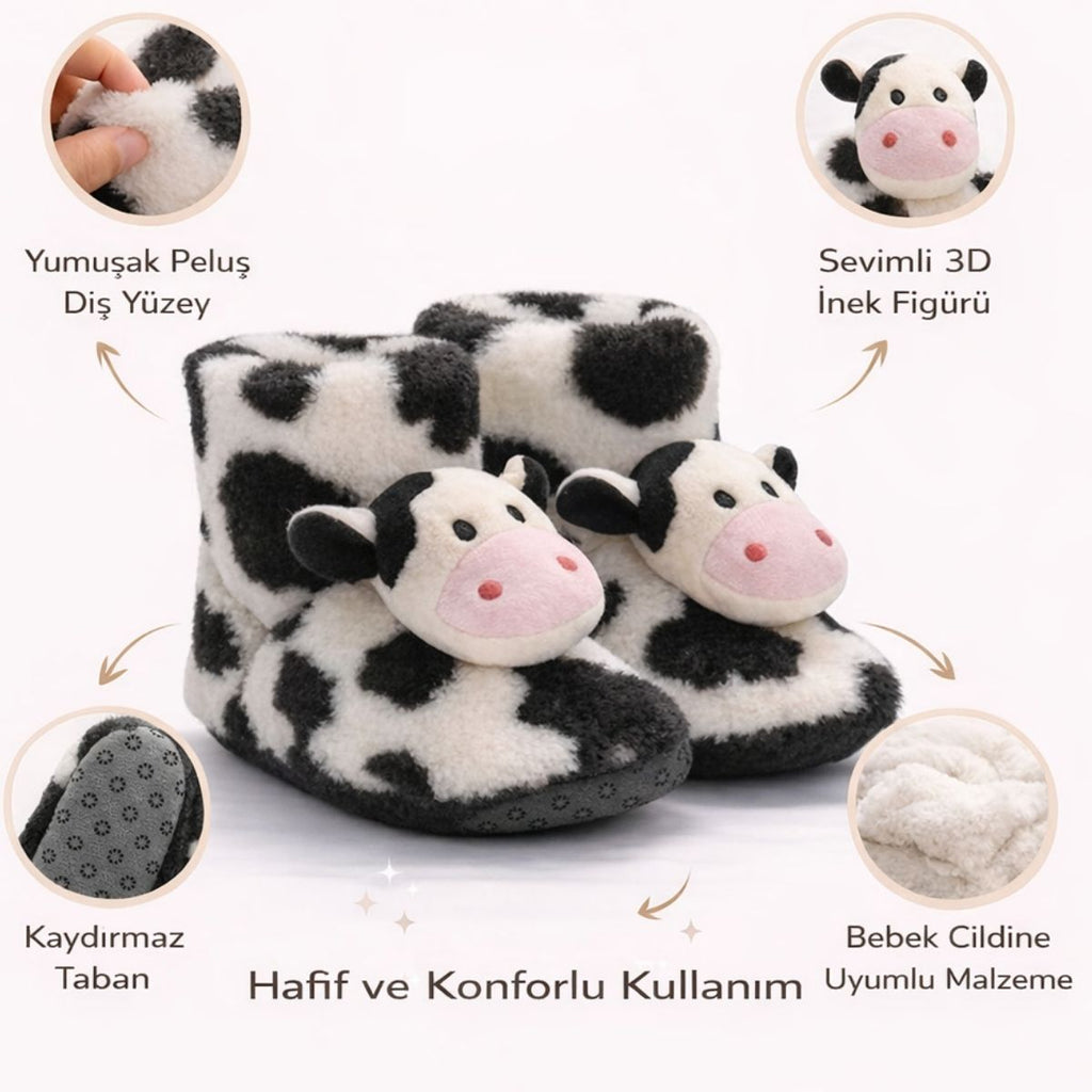 Peluş İnek Figürlü Bebek Ev Botu