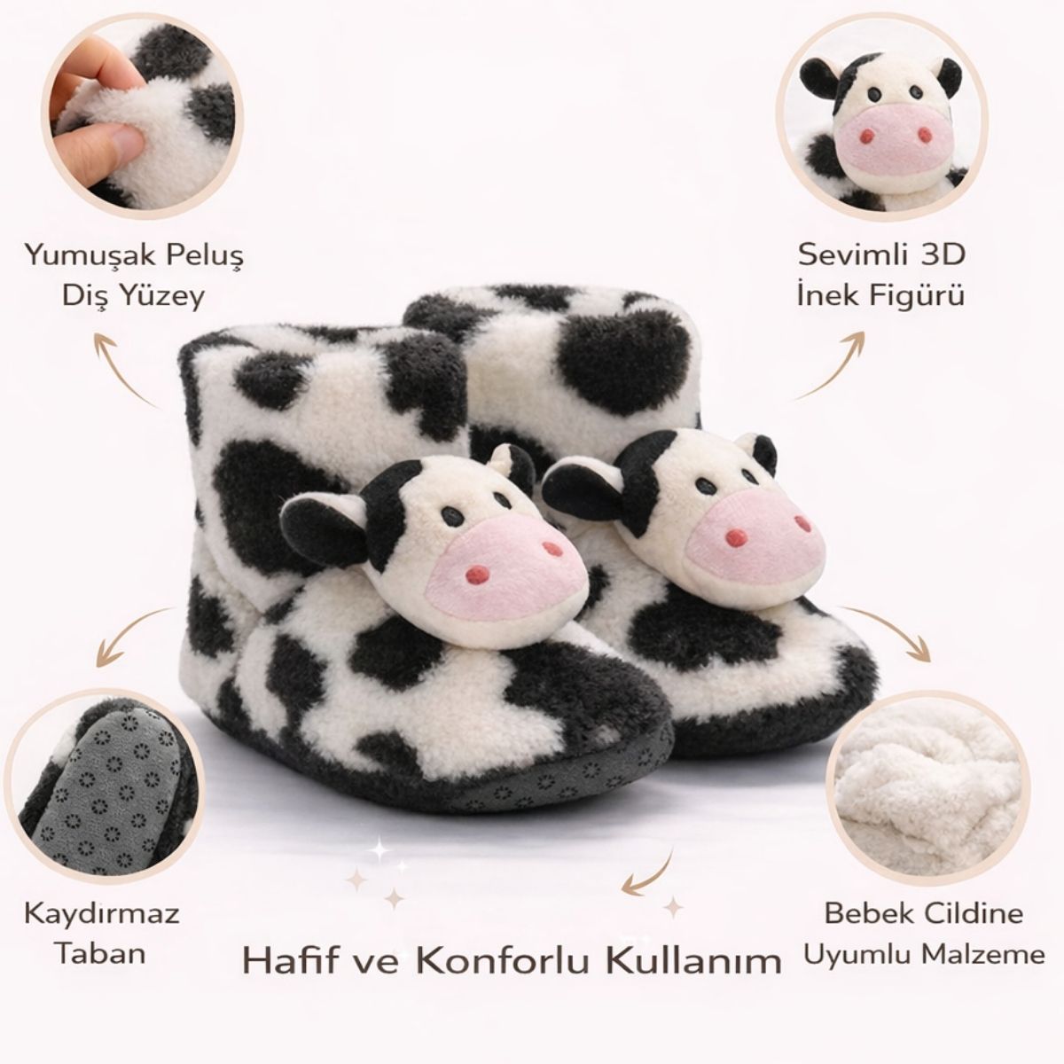 Peluş İnek Figürlü Bebek Ev Botu