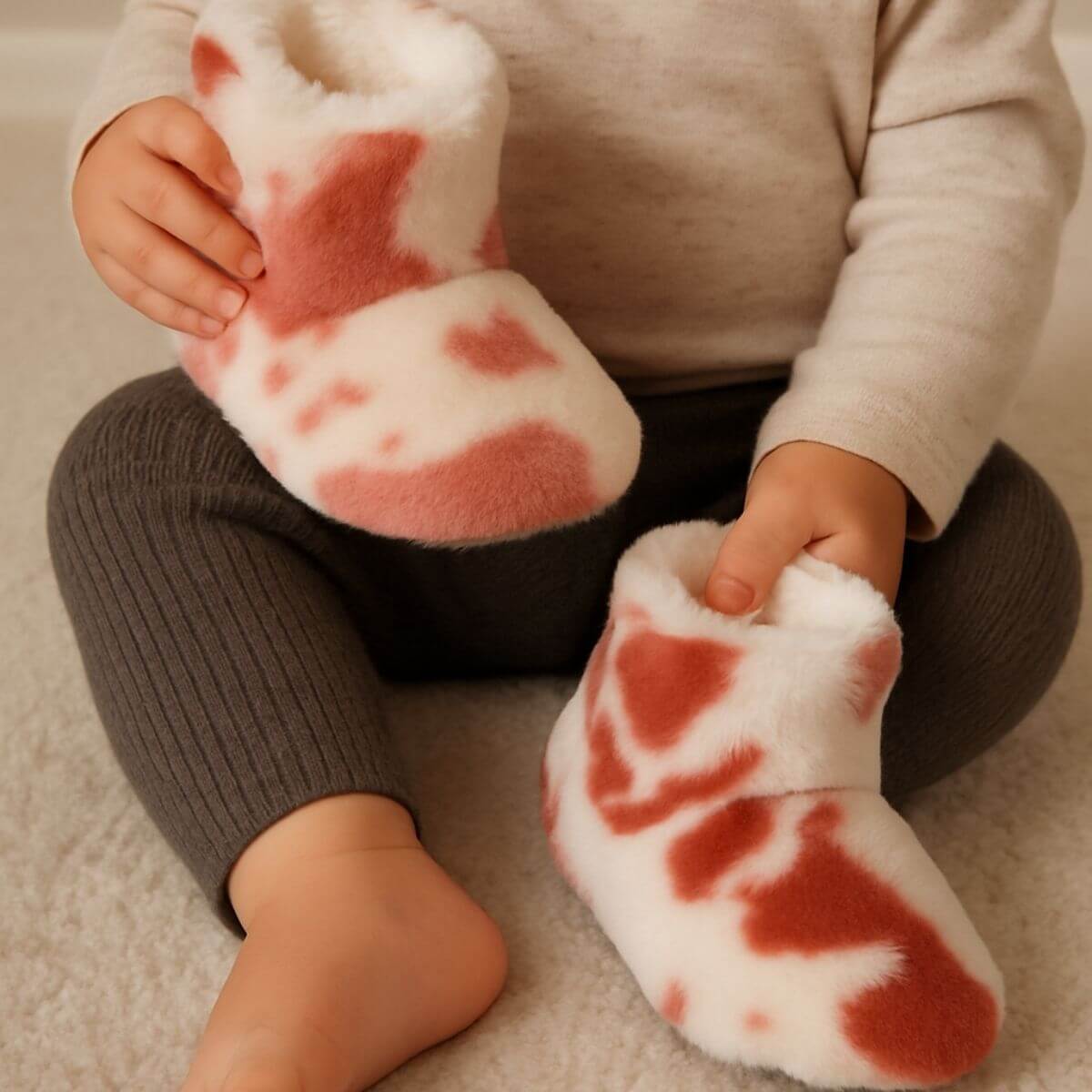 Çocuklar için pembe wellsoft kışlık ev botu, inek motifli