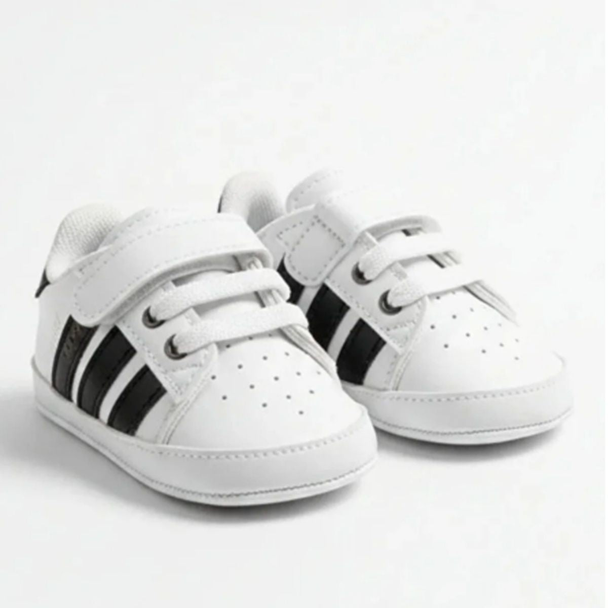 Siyah Beyaz Çizgili Cırt Cırtlı Bebek Spor Ayakkabı 