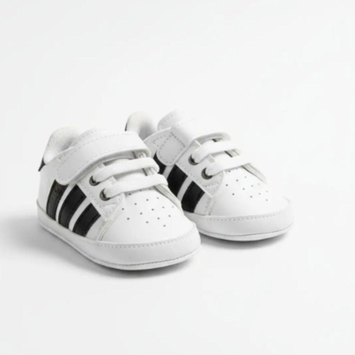 Siyah Beyaz Çizgili Cırt Cırtlı Bebek Spor Ayakkabı