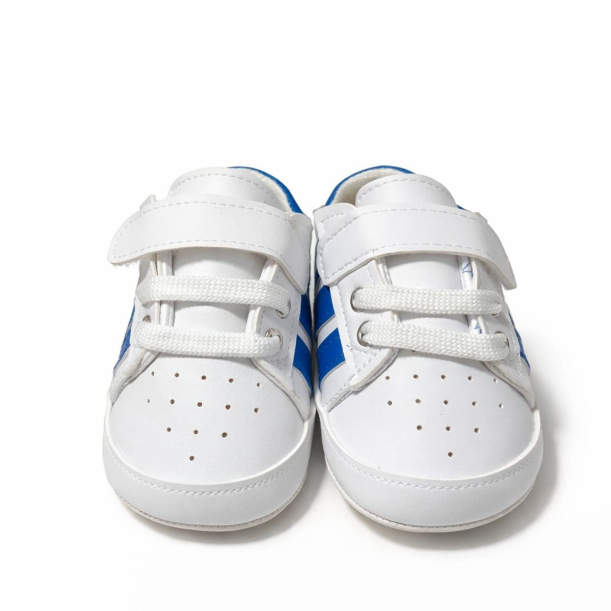 Mavi Beyaz Çizgili Cırt Cırtlı Bebek Spor Ayakkabı - önden görünüm