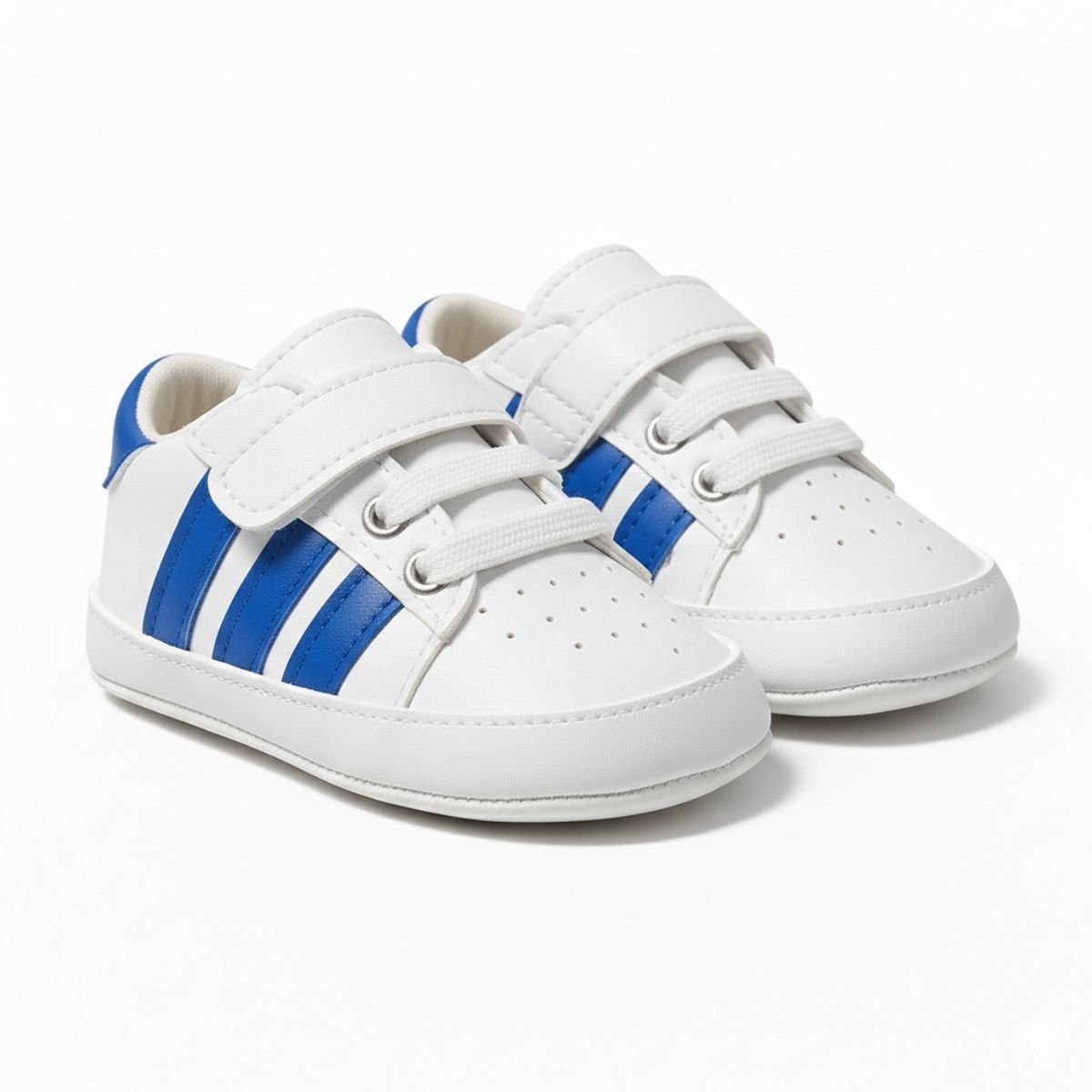 Mavi Beyaz Çizgili Cırt Cırtlı Bebek Spor Ayakkabı
